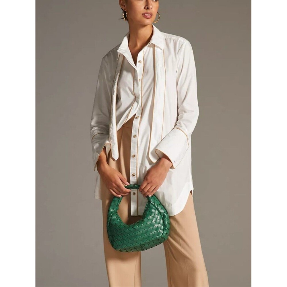 NWT NEW Maeve Pilcro Longline Neck-Tie Blouse White Button Down M Medium